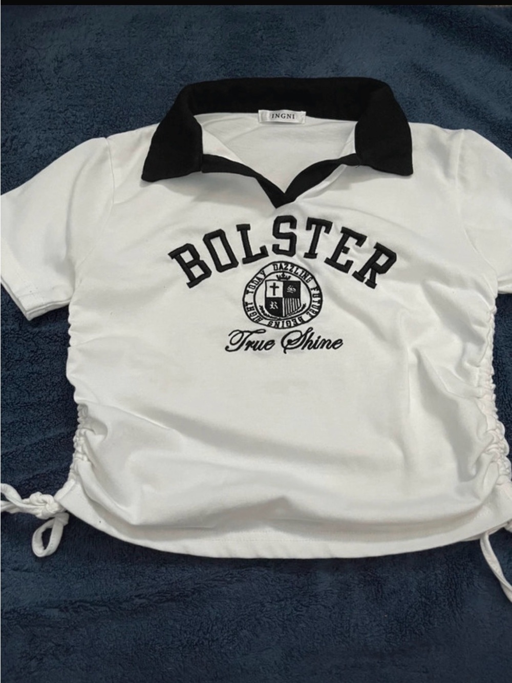 Ingni White Polo Tee with Black Collar and Embroidered Crest Size M.